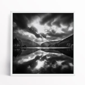 Lake Windermere Lake District District Black and White Fine Art Un-Framed Landscape Print of the The Lake District National Park