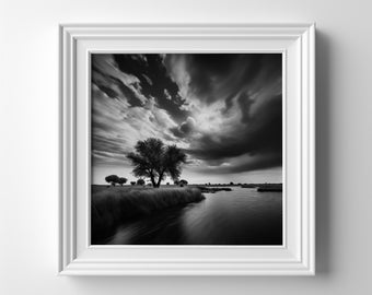 Impression paysage noir et blanc des Norfolk Broads du parc national des Norfolk Broads