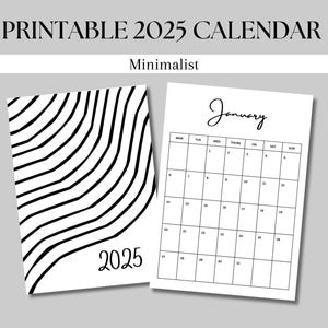 PRINTABLE 2025 CALENDAR | Minimalist Monthly Calendar 2025 | Simple 2025 Monthly Calendar