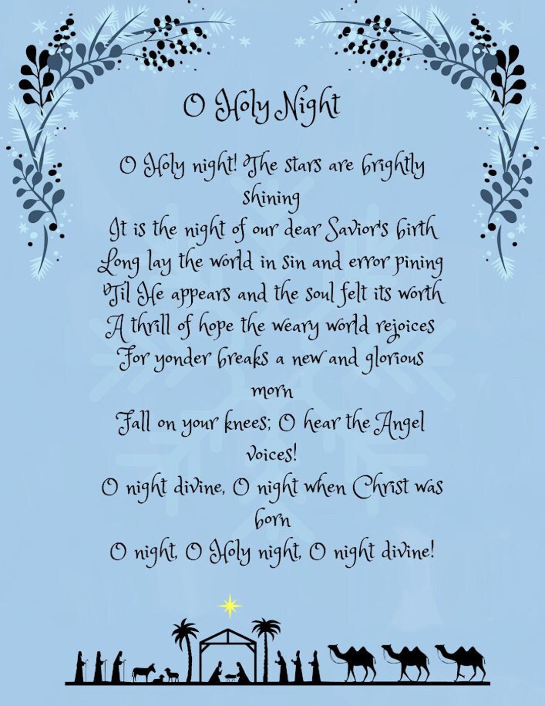 O Holy Night Printable PDF - Etsy