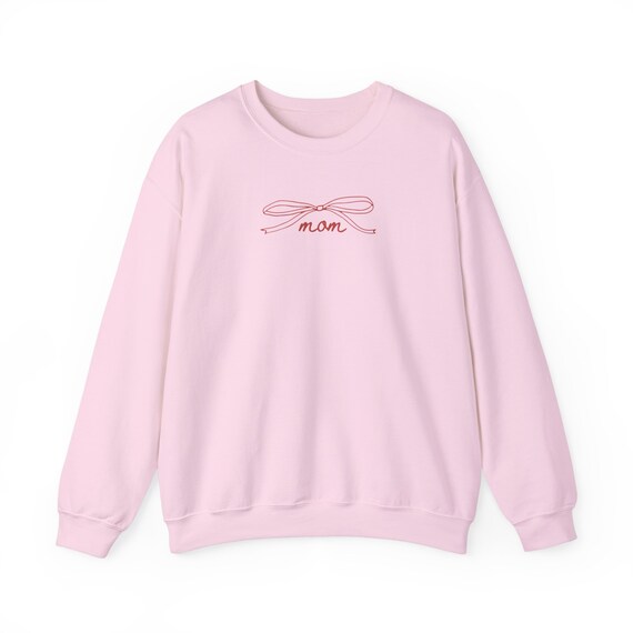 MOM Rot auf rosa Schleife übergroßer Pullover Crewneck Sweatshirt