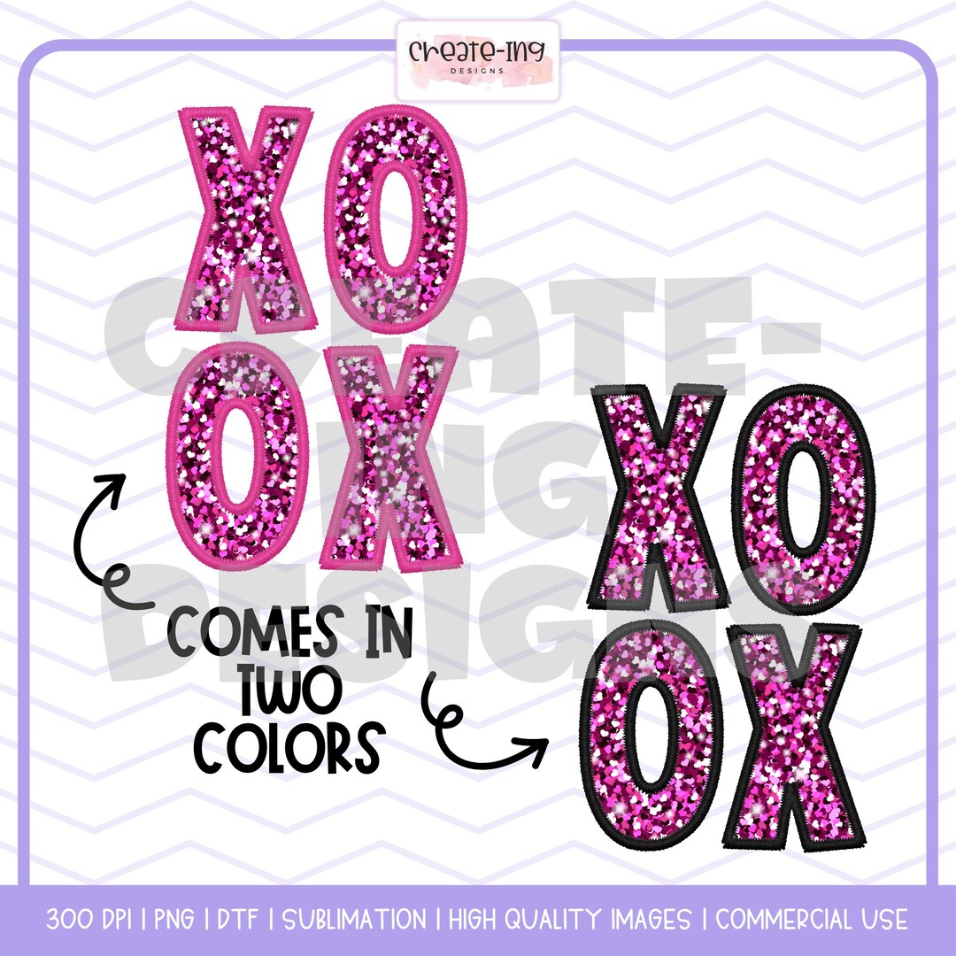 XOXO Faux Embroidery, Glitter Sequins Valentines Day Png, Cute ...