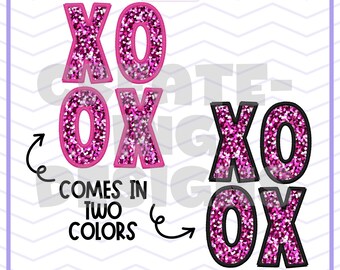Bordado falso XOXO, lentejuelas brillantes para el día de San Valentín, diseño de camiseta lindo para el día de San Valentín, sublimación de PNG de moda para el día de San Valentín