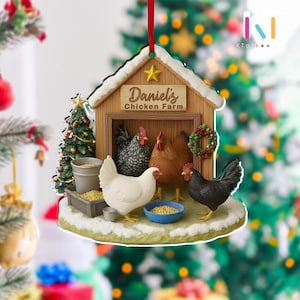 Personalized Chicken Farm Ornament 2025: Rustic Acrylic Chicken Keepsake, Farmhouse Christmas Decor