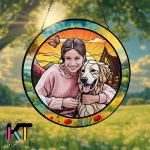 Custom Pet Stained Glass Suncatcher Gift for Loss of Pet Custom Name Pet Photo Memorial Ornament Dog Cat Bereavement Keepsake Sympathy Gift