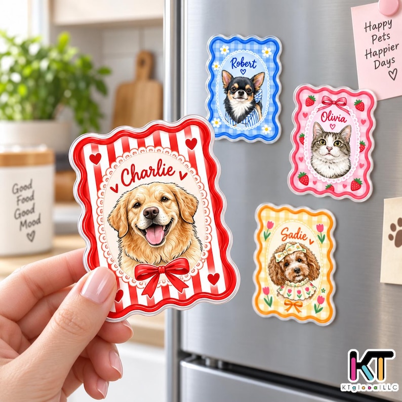Personalized Pet Portrait Fridge Magnet, Custom Dog Cat Photo Magnet ...
