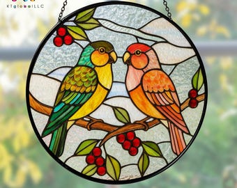 Couple Birds Glass Suncatcher, Valentine Gift for Girlfriend or Wife, Newlyweds Gift Idea