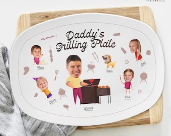 Personalized Face Grilling Plate, Custom Daddy Grilling Plate with Kids Names, Funny Grilling Gift for Dad or Grandpa, Father’s Day BBQ Gift