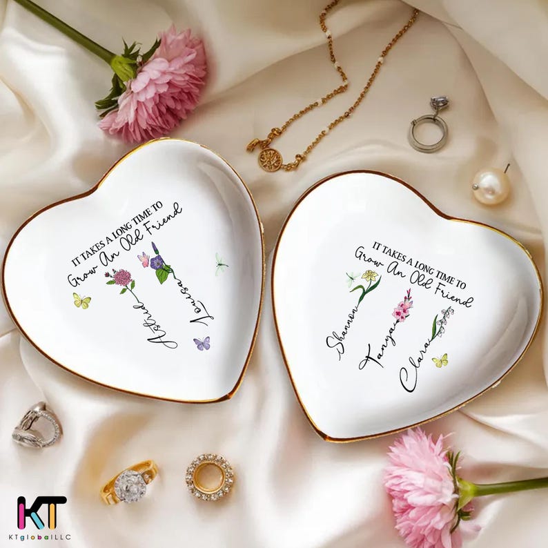 Personalized Birth Month Flower Jewelry Dish – Elegant Trinket Holder for Rings & Accessories