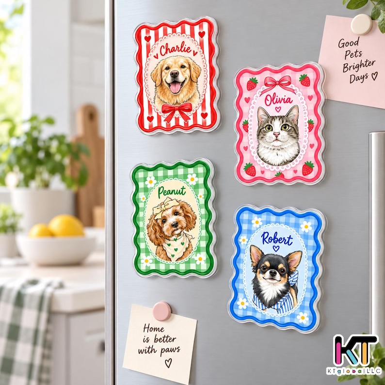 Personalized Pet Portrait Fridge Magnet, Custom Dog Cat Photo Magnet ...