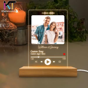 Custom Song Acrylic Night Light, Music Photo Name Night Light, Personalized Photo Night Light Plaque, Valentines Day Gift,  Music Lover Gift
