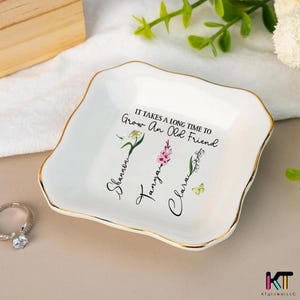 Custom Floral Trinket Dish – Birth Flower Jewelry Tray, Wedding & Bridesmaid Gift