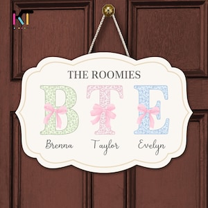 Personalized Dorm Door Sign, Custom Name and Number Plaque, Coquette Bow Dorm Decor, Stylish College Girls Decor, Perfect Roommate Gift
