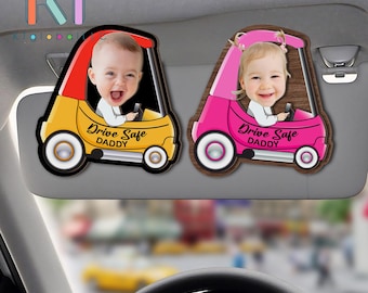 Personalized Drive Safe Daddy Visor Clip, Custom Fathers Day Gift, Custom Funny Face With Kid, Car Visor Clip For Dad, Grandpa Gifts