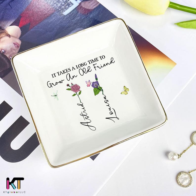 Custom Birth Month Flower Trinket Dish – Unique Birthday Gift for Women & Bridesmaids