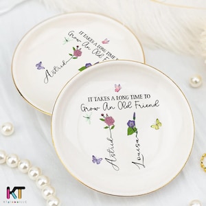 Custom Birth Flower Ring Dish – Watercolor Jewelry Tray, Bridesmaid or Best Friend Gift