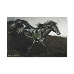 Black Horse Original Painting Canvas Print Horse Canvas Wall Art Print Gift artful Modern large Acrylic handmade unframed decor home office