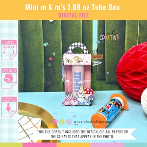 Mini M&M&#39;s 1.08 oz Tube Box, MM Box Template, Chocolate Box file, Chocolate Tube Box Template, Silhouette cut files, Cricut cut files