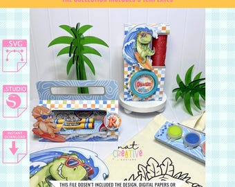 Dino Surf Collection, SVG and .Studio files, Silhouette cut files, Cricut cut files