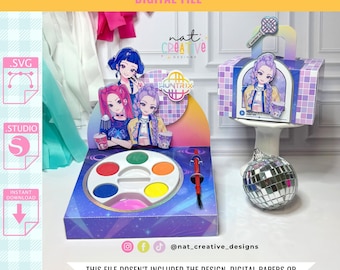 Collection 03 - Watercolor Paint Box and the Handle Favor Box 02 SVG and .Studio files, Silhouette cut files, Cricut cut files
