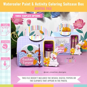 Plantilla de caja de maleta para colorear con acuarela, archivos SVG y .Studio, archivos de corte de Silhouette y archivos de corte de Cricut.