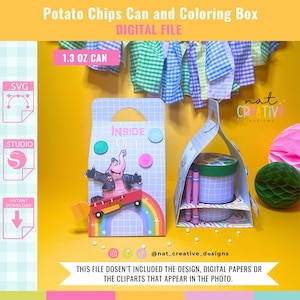 Plantilla de lata de papas fritas y caja para colorear, archivos SVG y .Studio, archivos de corte Silhouette, archivos de corte Cricut