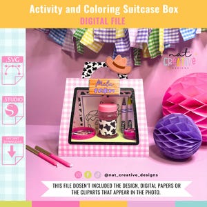 Activité et coloriage modèle de boîte de valise, fichiers SVG et .Studio, fichiers de coupe silhouette et fichiers de coupe Cricut