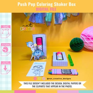 Szablon Push Pop Coloring Shaker Box, plik cyfrowy, pliki SVG i .Studio, pliki do cięcia Silhouette, pliki do cięcia Cricut