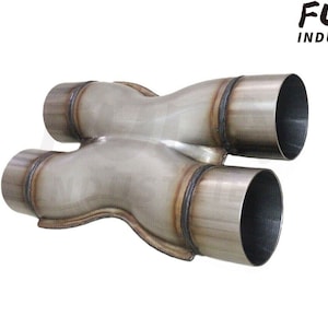 Universal Crossover X Pipe Dual 3.0&quot; In/Out Stainless Steel Muffler Exhaust Tip