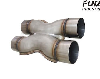 Universal Crossover X Pipe Dual 3.0" In/Out Stainless Steel Muffler Exhaust Tip