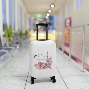 Chic Paris Floral Luggage Cover, Travel Accessory, Suitcase Protector, Gift for Travelers, Parisian Style, Travel Decor