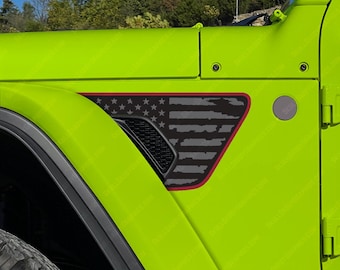 Distressed Flag Fender Vent Decals compatible with 2018-2026 Jeep Wrangler Gladiator Rubicon Mojave 392 JL JT Three Color