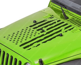 Reversed Distressed Flag Hood Decal Sticker to fit Jeep Wrangler JK JKU 2007-2018