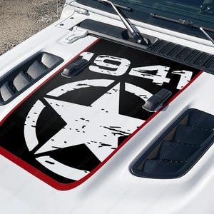 1941 Distressed Military Star Hood Decal compatible with 2018-2025 Jeep Wrangler Gladiator Rubicon JL JT