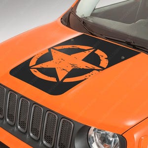 Distressed Star Matte Black Hood Decal Sticker Wrap to fit Jeep Renegade 2015-2024