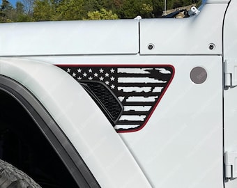 Distressed Flag Fender Vent Decals compatible with 2018-2026 Jeep Wrangler Gladiator Rubicon Mojave 392 JL JT Two Color