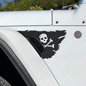 Pirate Skull Crossbones Flag Fender Vent Decals compatible with 2018-2025 Jeep Wrangler Gladiator Rubicon Mojave 392 JL JT