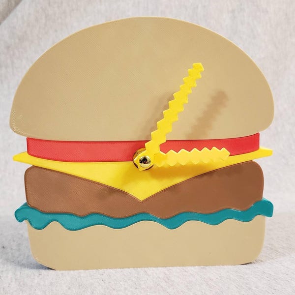 3D Gedruck Cheeseburger Uhr w / Pommes Hand Wanddekoration