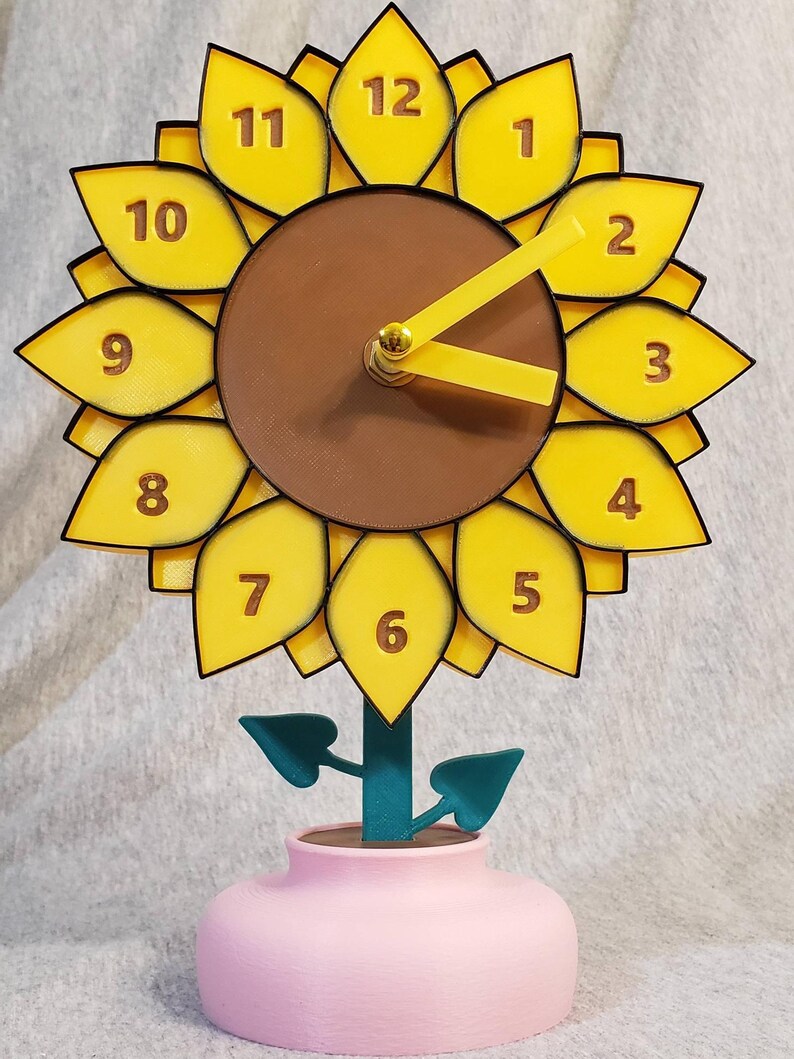 3D Printed Sunflower Clock: Wall or Desk Decor, Customizable - Etsy