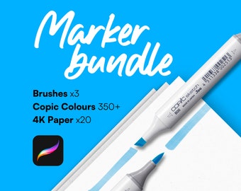 Procreate Alcohol Marker Bundle – 350+ Copic Colours, 3 Brushes, 20 Textures (Digital Download)