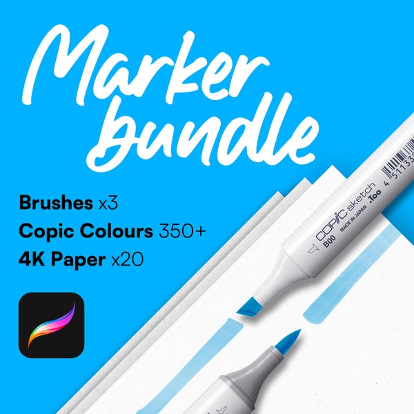 Procreate Copic brushes | x3 alcohol markers, full Copic colour palette and 20 paper textures