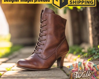 Botas medias vintage para niñas / botines elegantes de tacón bajo / zapatos de cuero genuino / botines retro con tacón puntiagudo / calzado de oficina de invierno