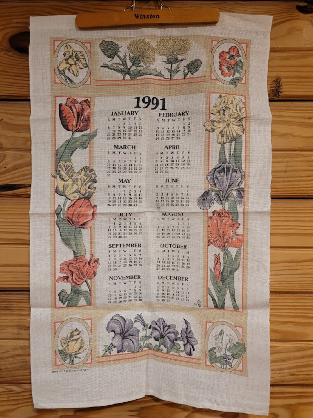 1991 Linen Tea Towel Calendars Etsy