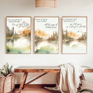 3 panel inspirational printable/ watercolor mountain print/ watercolor inspirational art/ inspirational quote/ watercolor art/ faith art