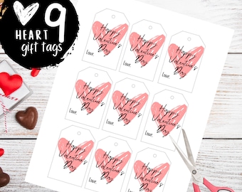 Colorful rainbow Valentines Day treat tags, printable tags, classroom valentines, Valentine favors, kids valentines, digital download, retro