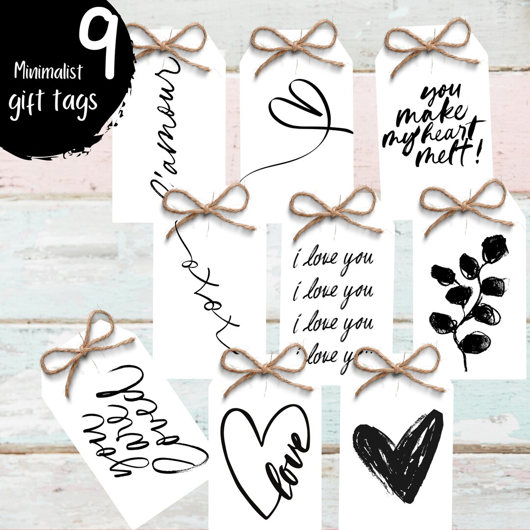 Minimalist Love Gift Tags, Printable Gift Tags, Black and White, Adult ...