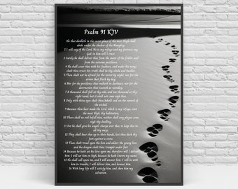Salmo 91 DOWNLOAD DIGITALE / Minimalista cristiano / Stampe dei piedi nella sabbia / Versetto della Bibbia Wall Art / Arredamento religioso / Arredamento domestico cristiano