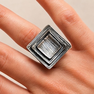Oxidized Black Sterling Silver Adjustable Ring, Multi-Layered Artisan Jewelry