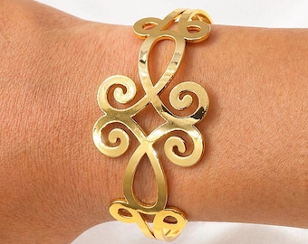 Vergoldetes Edelstahl-Manschettenarmband | Verstellbarer offener Armreif, Gold