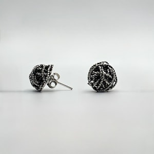 Knot Stud Handcrafted Oxidized Sterling Silver Earrings. 925 Artisan Ball Design Minimalist Everyday Jewelry. Birthday Gift for Her